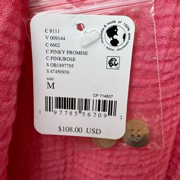 We The Free pink Gauze Button down Flowy Cotton Oversized Free People SZ Medium - Picture 3 of 4